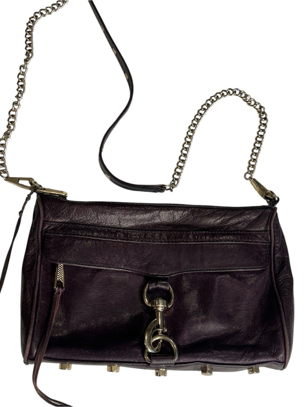 Rebecca Minkoff MAC Purple Leather Crossbody Bag Chain Strap Metal Hardware